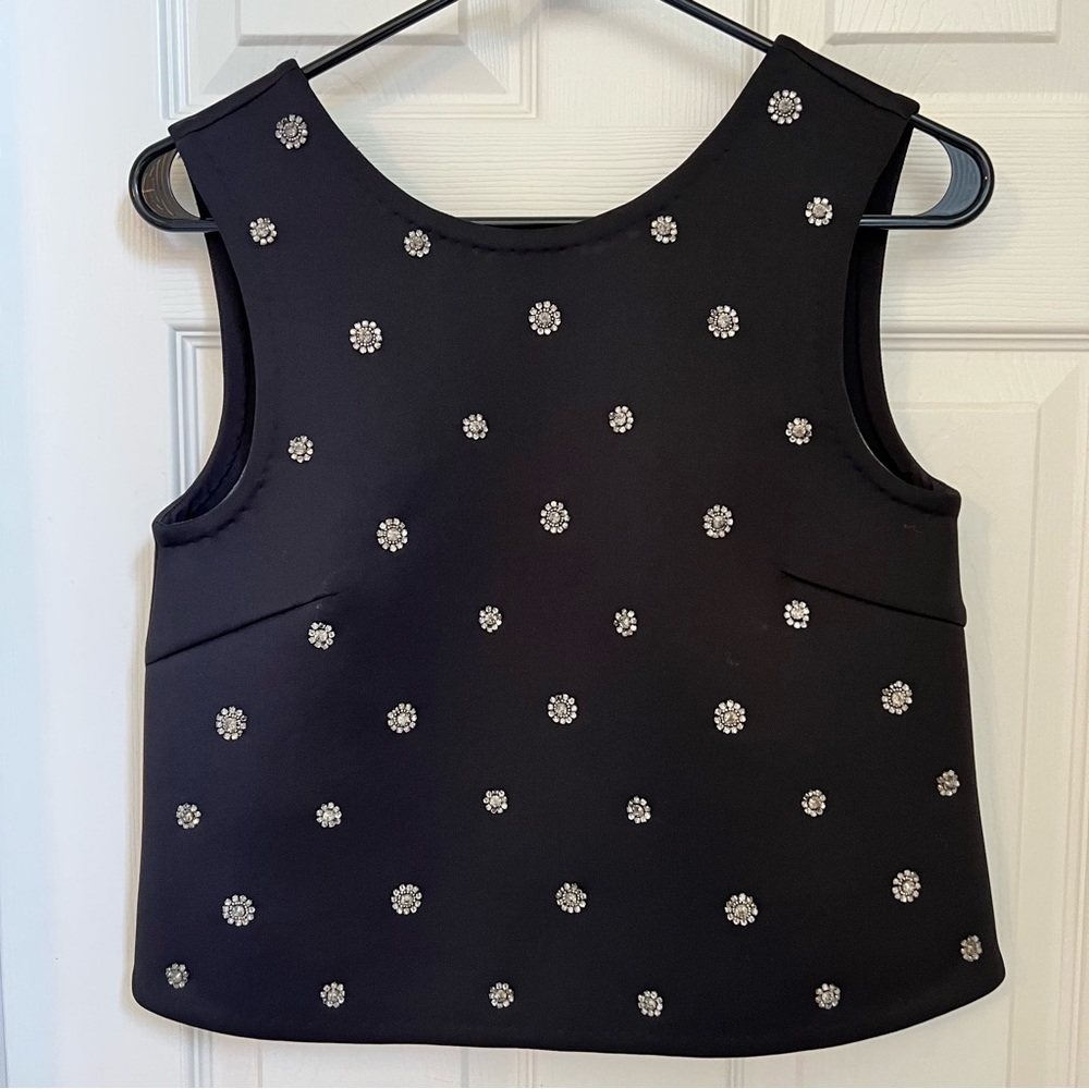 Club Monaco black tank top flower gem detail size xs